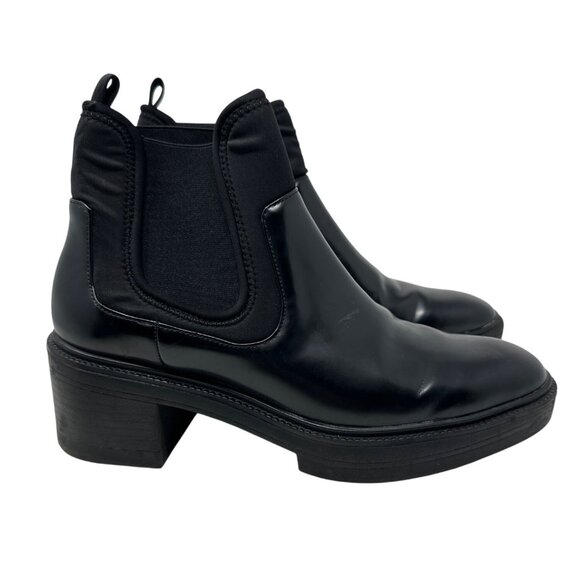 Zara Chelsea Lug Sole Chunky Heel Platform Ankle Boot Black Size 37 - Picture 1 of 11